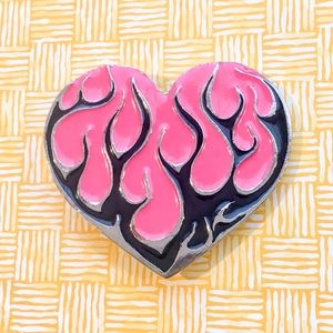Pink Heart Black Flames Belt Buckle